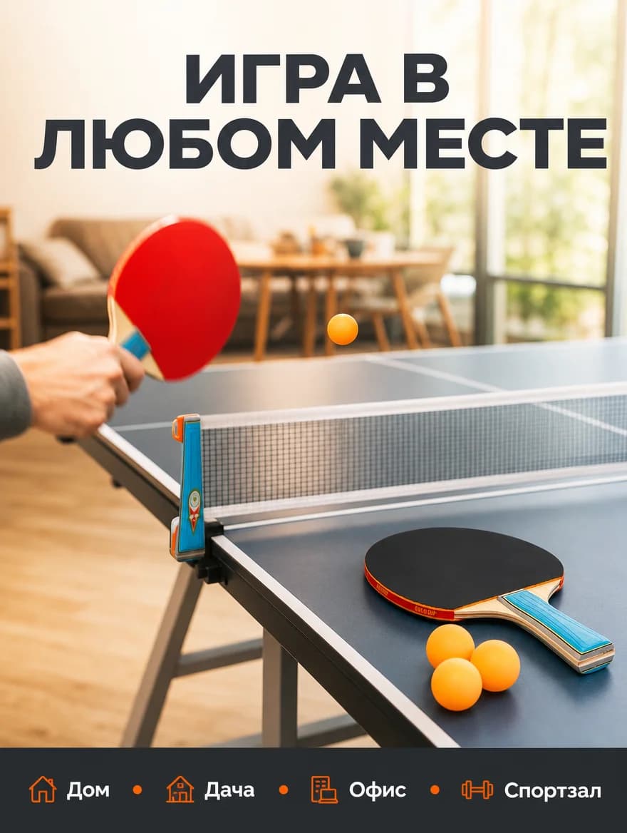 Stol tennis to'plami - 2 raketka, 3 to'p va to'r (oilaviy o'yin uchun) — 4